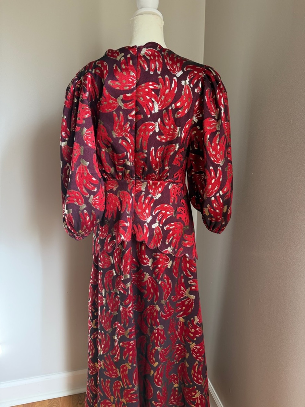 NWT Farm Rio Bossa Banana Metallic Jacquard Maxi Dress - Picture 9 of 10